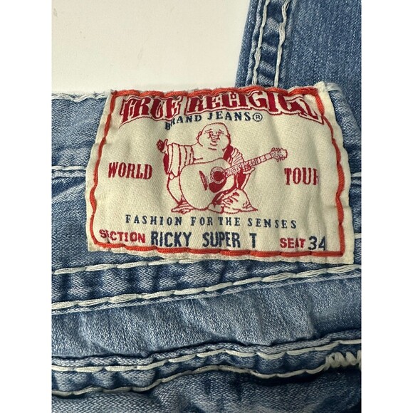 True Religion Ricky Super T White Stitch Jeans Medium Wash Men’s 32X33 Rare - Picture 5 of 9